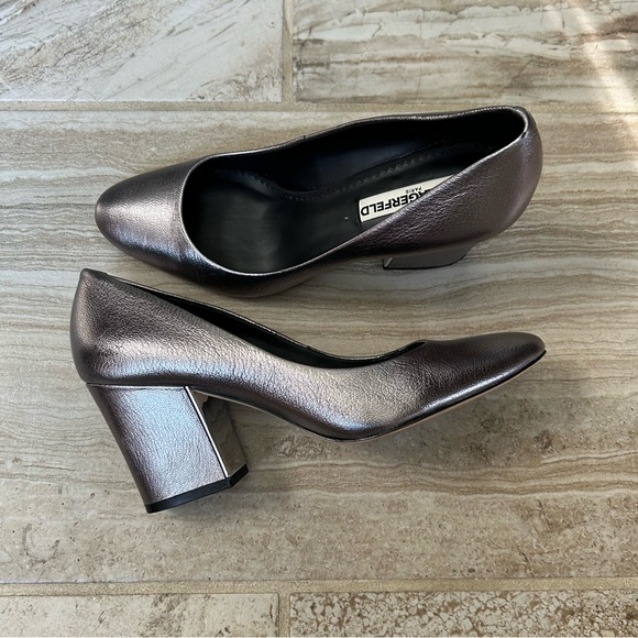 Vintage Karl Lagerfeld Sabrina Metallic Silver Leather Pumps, Size 8.5 - Picture 6 of 11